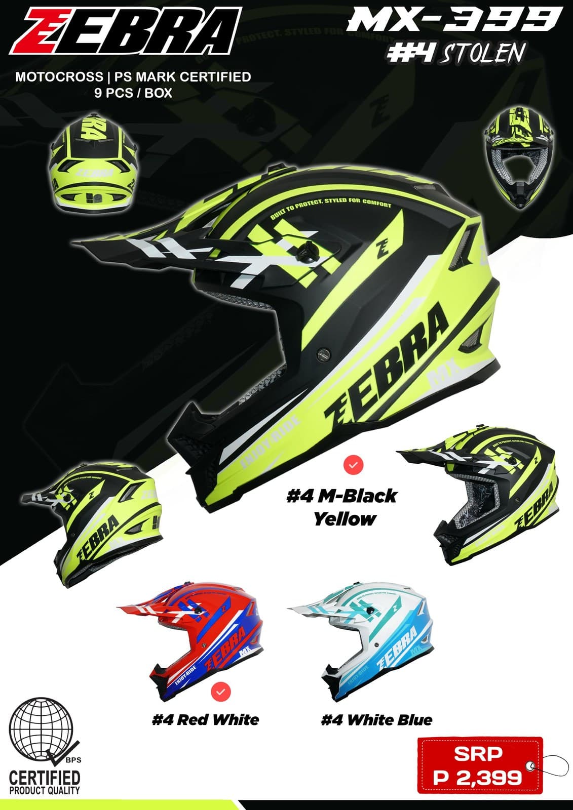 ZEBRA MX399 W/D Motocross Motorcycle Helmet