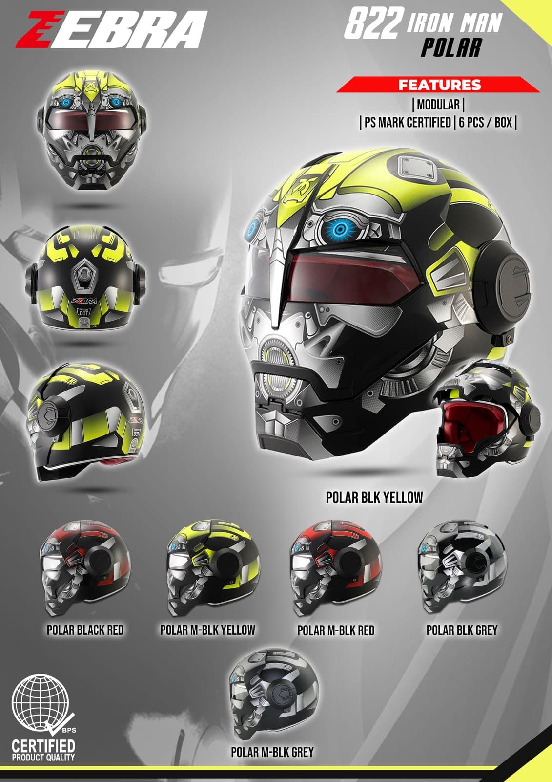 ZEBRA YM-822 Irm (W/D) Modular Motorcycle Helmet