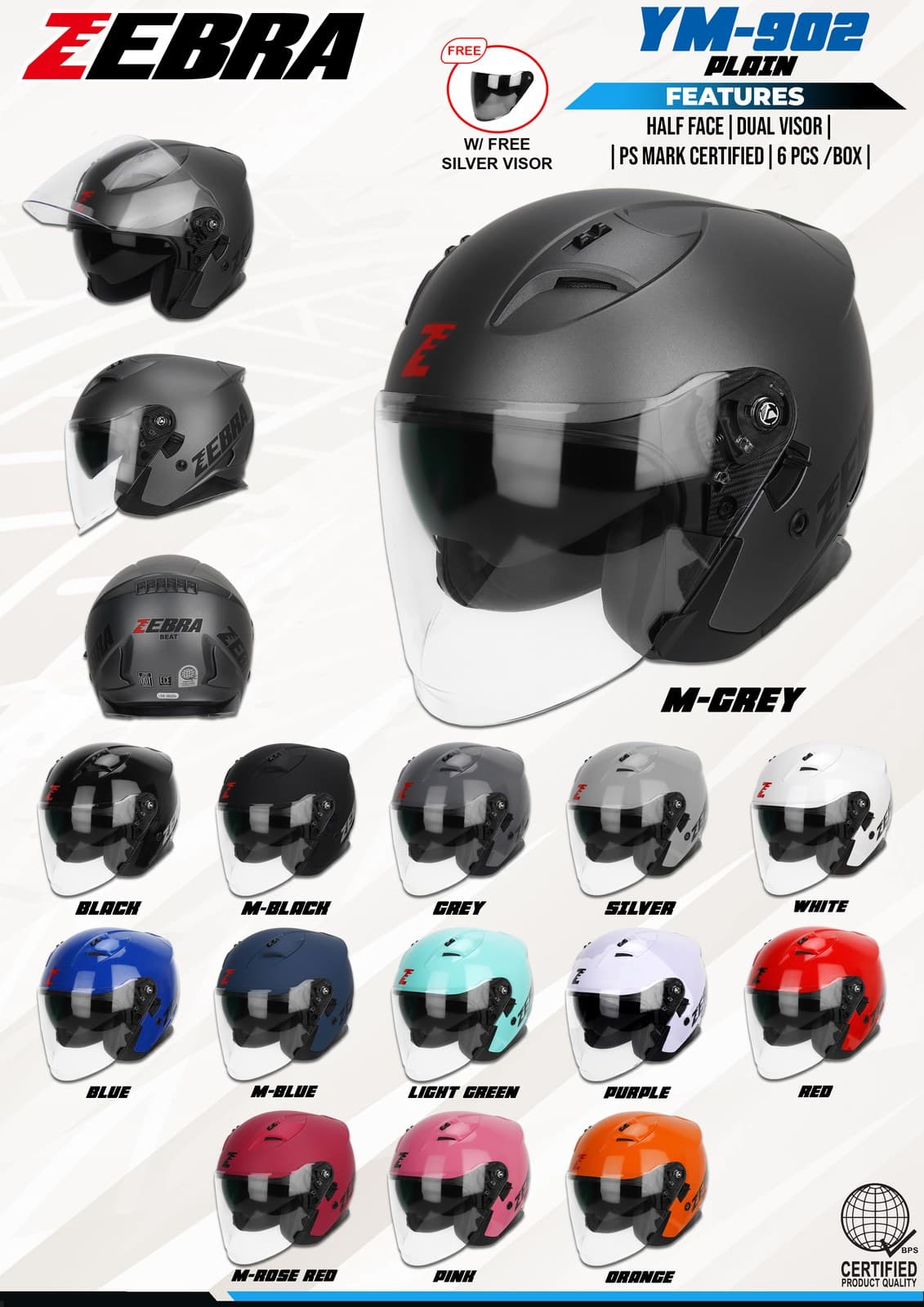 ZEBRA YM-902 Plain Modular Motorcycle Helmet