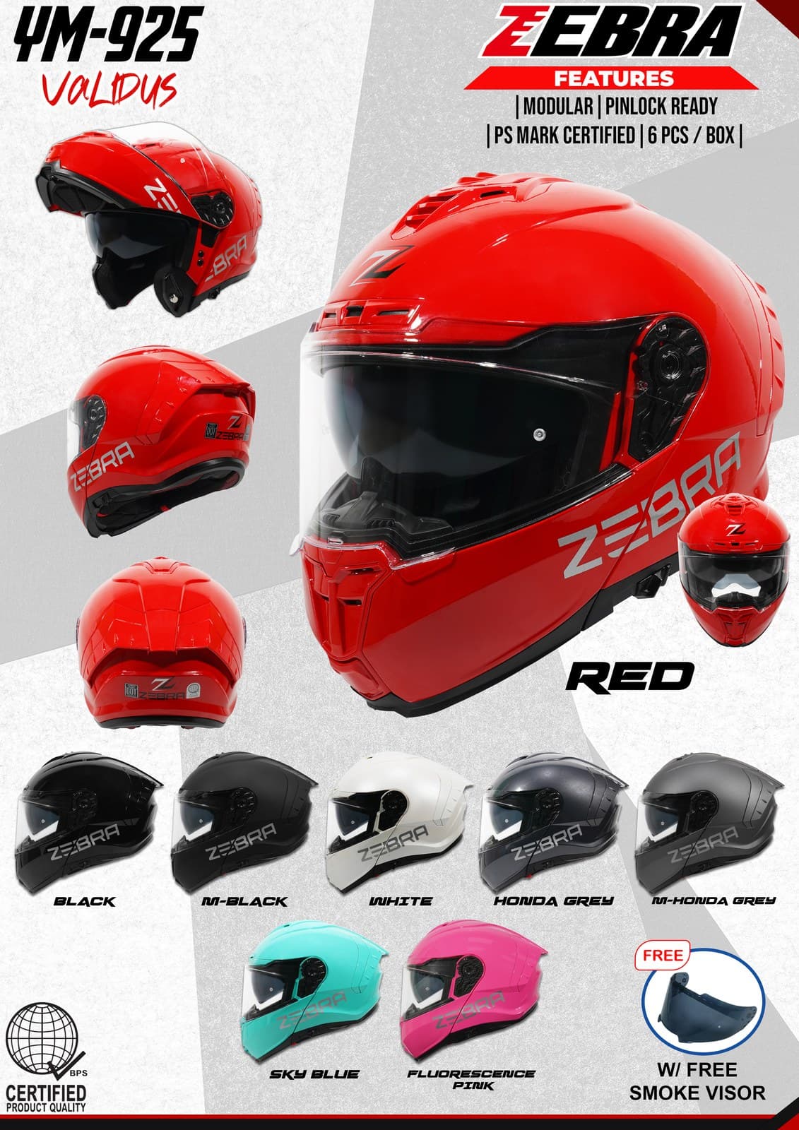 ZEBRA YM-925 Validus Plain Modular Motorcycle Helmet