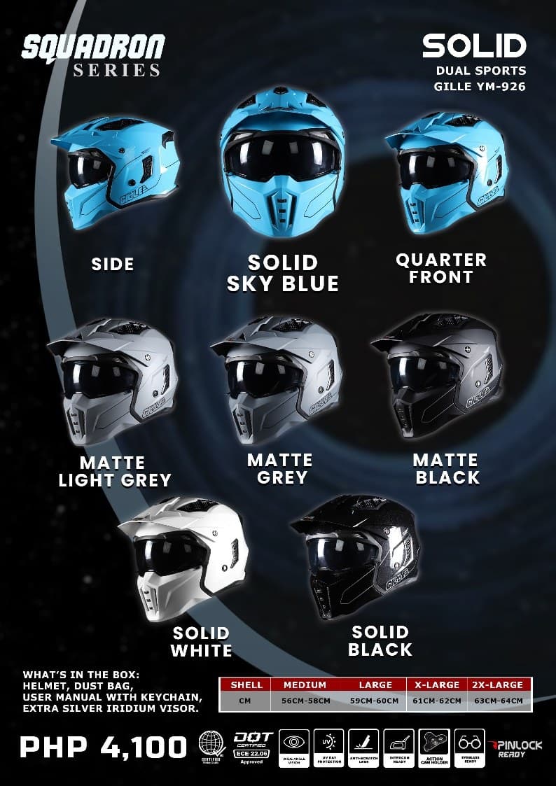 GILLE YM-926 SQUADRON Plain Dual Sport Helmet