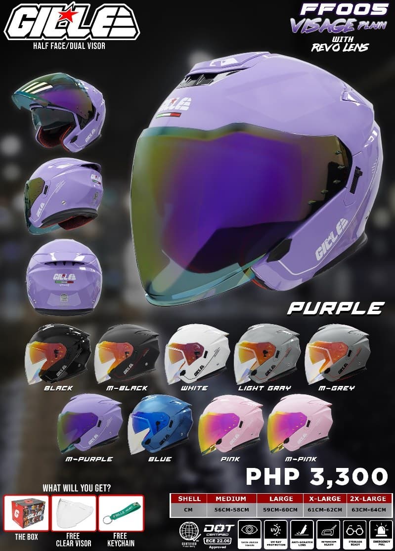GILLE FF005 VISAGE Plain Revo Visor Half Face Helmet