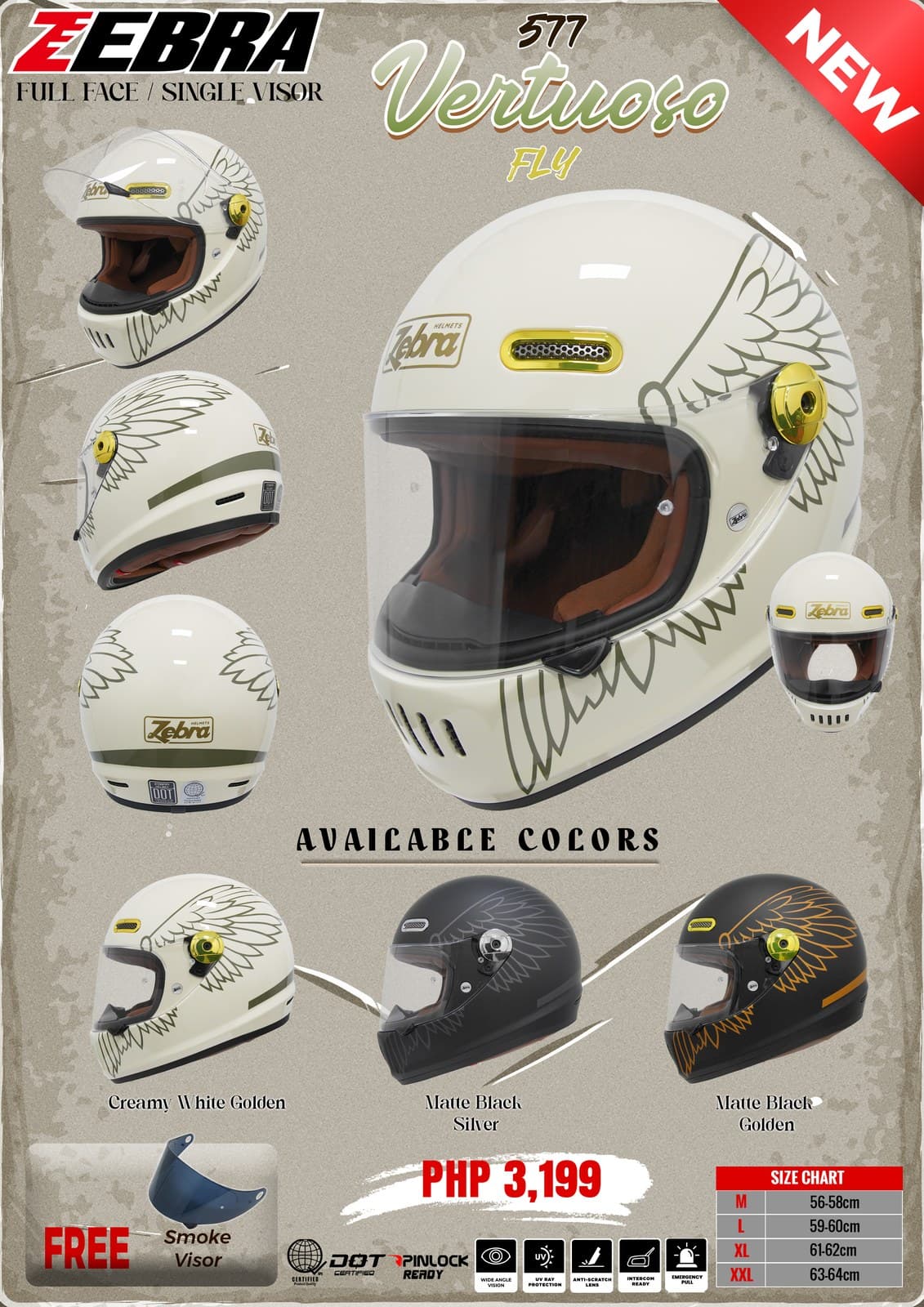 ZEBRA FF577 VERTUOSO Graphic Full Face Helmet Design 1 ZEBRA FF577 VERTUOSO Graphic Full Face Helmet Design 1 - Main image